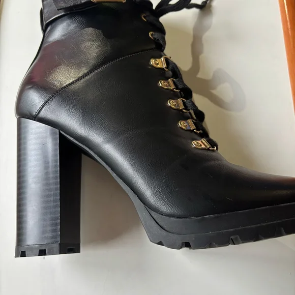Shoe Dazzle Black Combat Boots with Buckle Detail - Picture 13 of 13